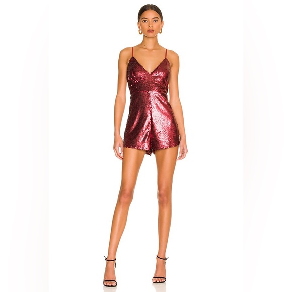 superdown Pants - NWT Superdown Sanja Red Sequin Romper Size Large